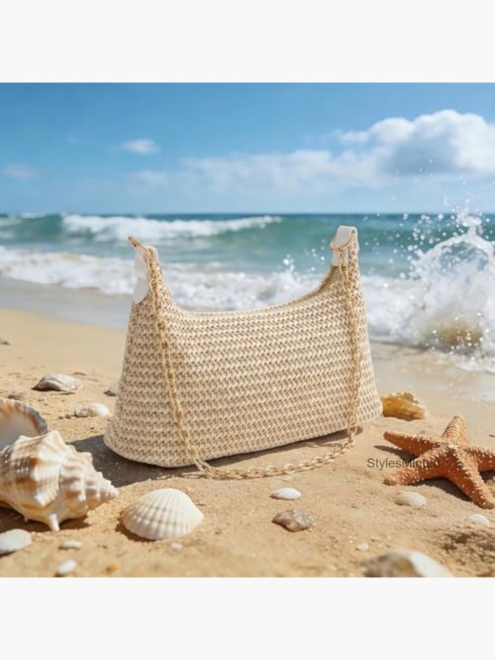 Woven Straw Beach Tote Bag Boho Crochet Shoulder Purse Summer Vacation Handbag - Picture 3 of 7